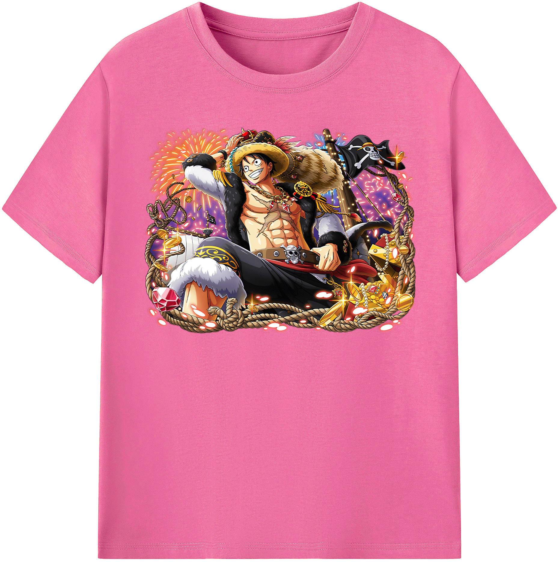 ワンピース モンキー・D・ルフィ ONE PIECE Monkey D. Luffy レディースカジュアルプリントTシャツ（綿100％）